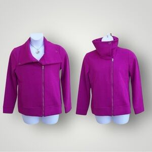 Talbots Fuchsia Moto Asymmetrical Zipper Sweatshirt Jacket Women’s Size MP
